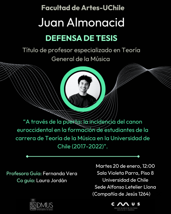 CMUS thesis student Juan Almonacid will take his degree exam tomorrow at the University of Chile